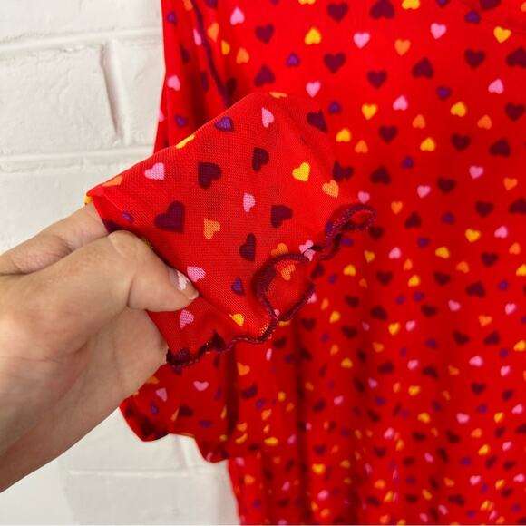 LOGO Layers by Lori Goldstein Mesh Heart 3/4 Sleeve Top in Fiery Red Size L - Picture 8 of 9